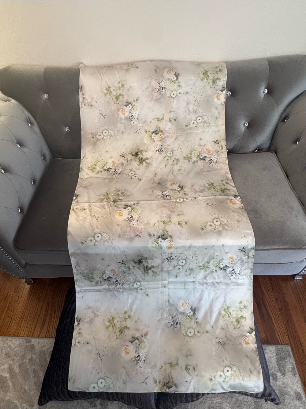 NEW Double-Sided 100% Silk Floral Scarf Wrap Neutral Rose 28” x 62”